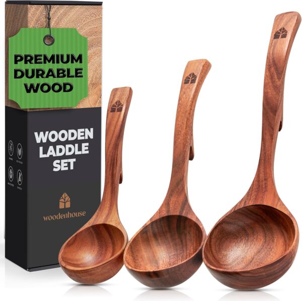 Set Teak Wooden Ladle Spoon 1