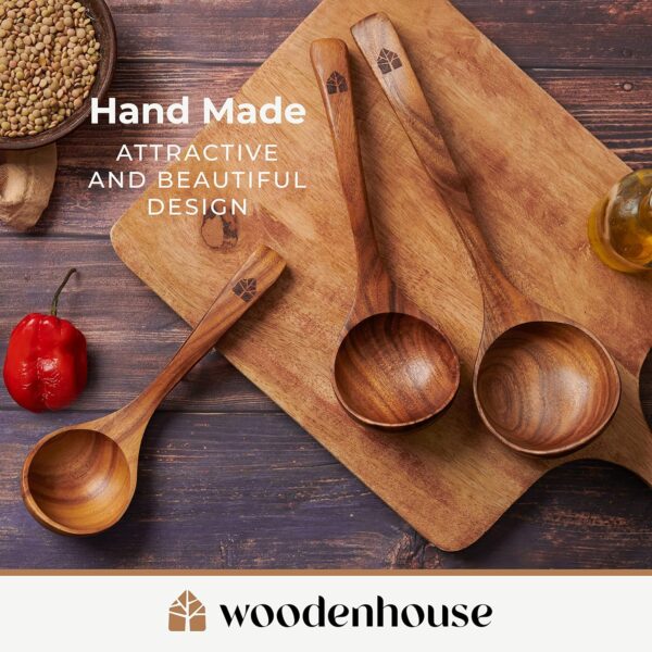 Set Teak Wooden Ladle Spoon 6